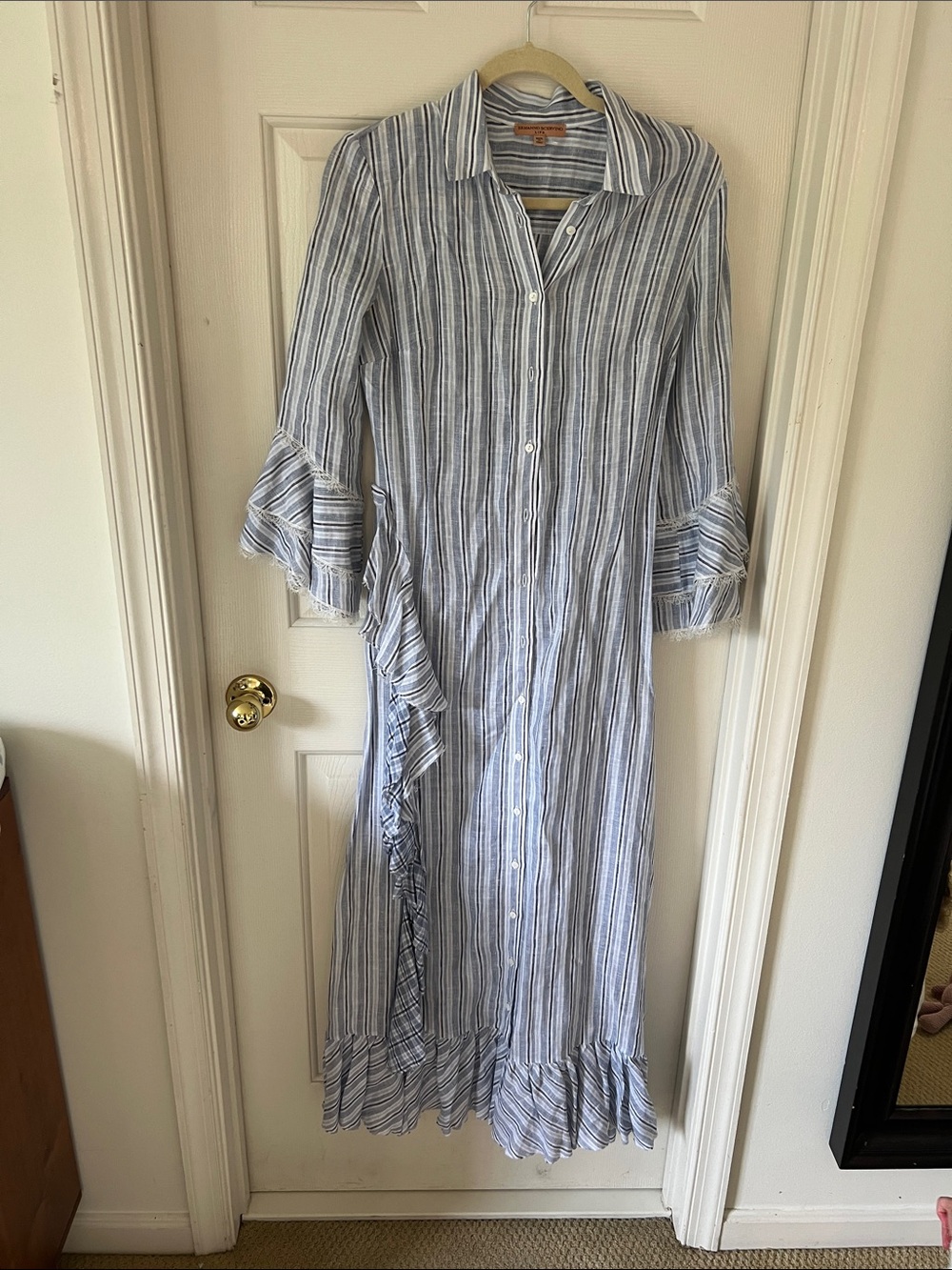 Ermanno Scervino Light Blue Striped Ruffle Maxi Dress - Picture 5 of 10